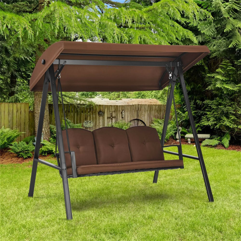 BABOOM Outdoor 3-Seat Porch Swing 3 -person Brown Steel Outdoor Swing