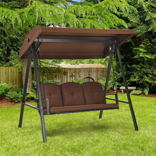 BABOOM Outdoor 3-Seat Porch Swing 3 -person Brown Steel Outdoor Swing
