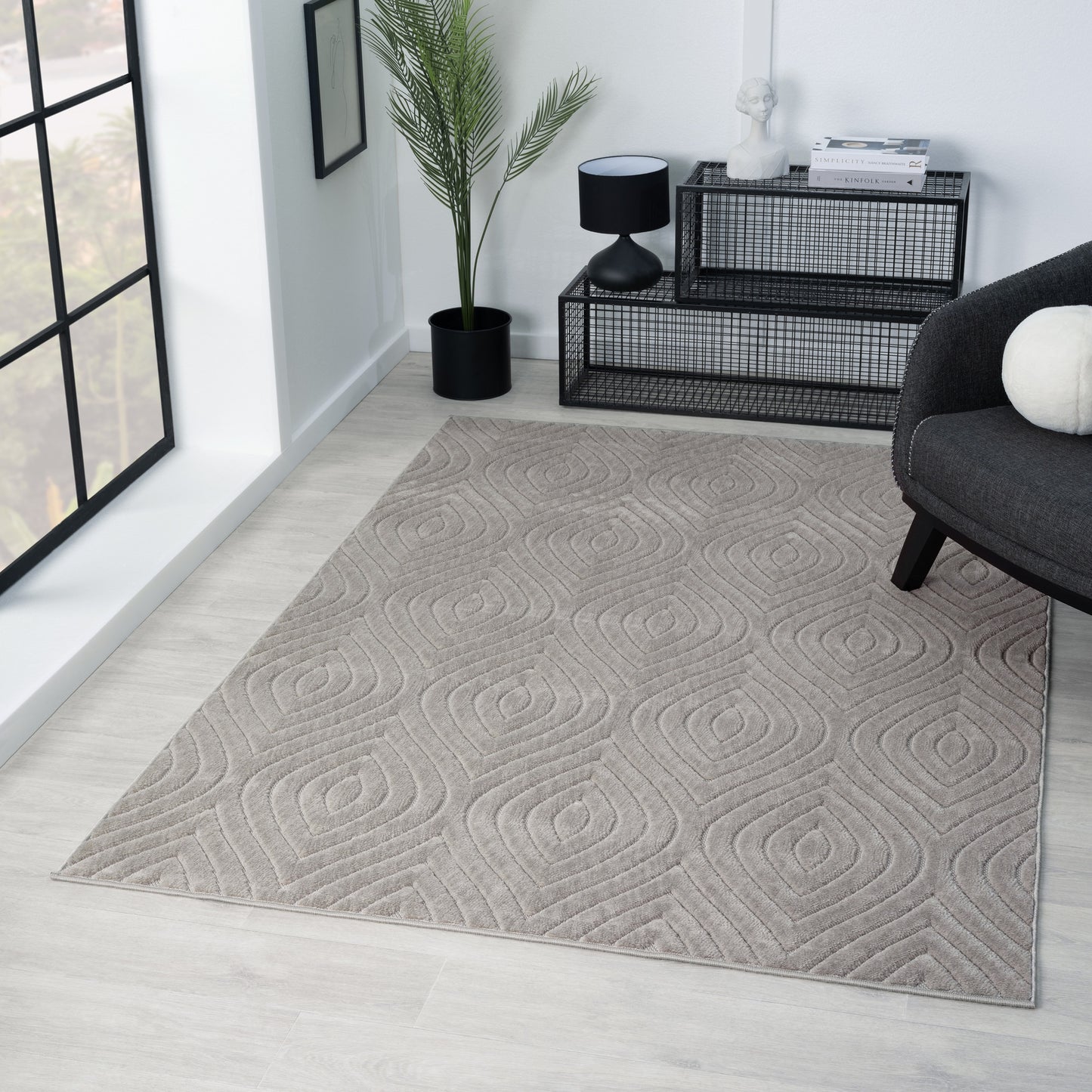 LR Home Titan 8 x 10 (ft) Loomed Gray Rectangular Indoor/Outdoor Trellis Area rug