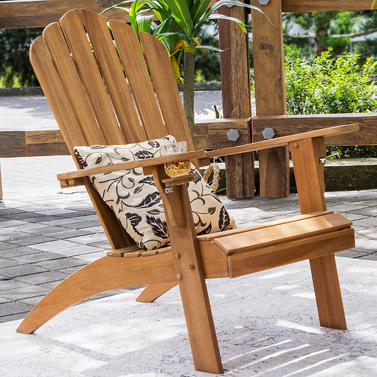 Cambridge Casual Heaton Natural Teak Wood Frame Stationary Adirondack Chair with Slat Seat
