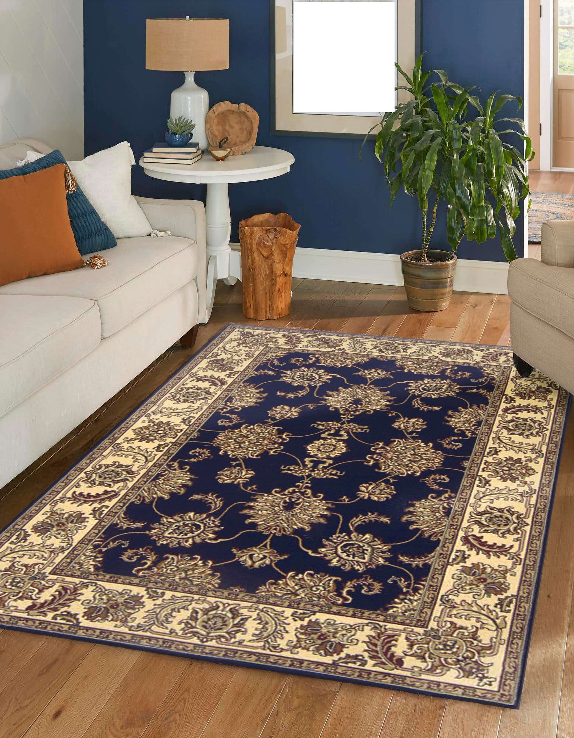 Radici USA Noble 8 x 10 (ft) Polypropylene Navy Rectangular Indoor Floral/Botanical Oriental Spot Clean Only Area rug