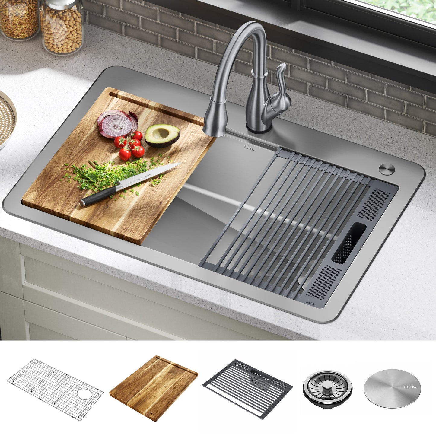 Delta Lorelai Drop-in 33-in x 22-in Stainless steel Single bowl 16 -Gauge Workstation Kitchen Sink