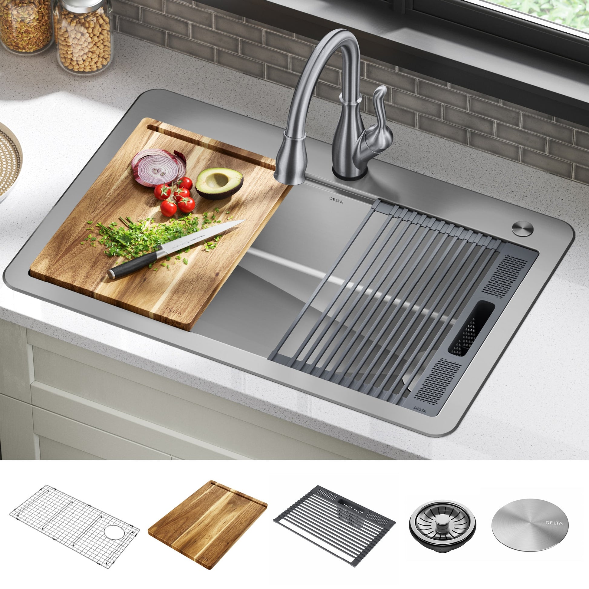 Delta Lorelai Drop-in 33-in x 22-in Stainless steel Single bowl 16 -Gauge Workstation Kitchen Sink