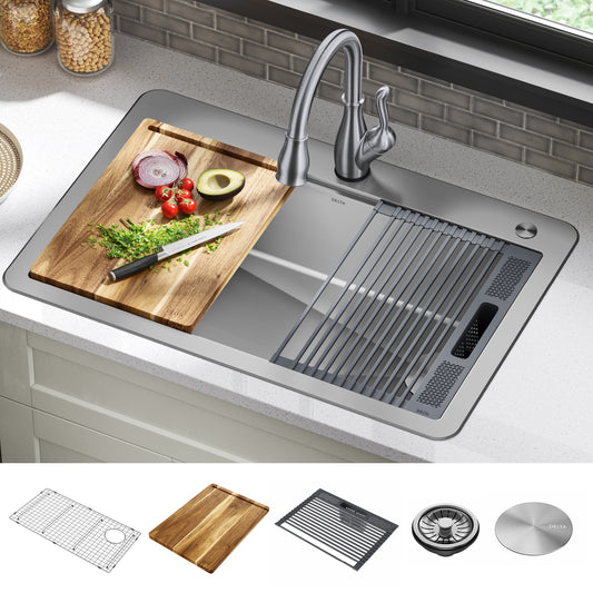 Delta Lorelai Drop-in 33-in x 22-in Stainless steel Single bowl 16 -Gauge Workstation Kitchen Sink
