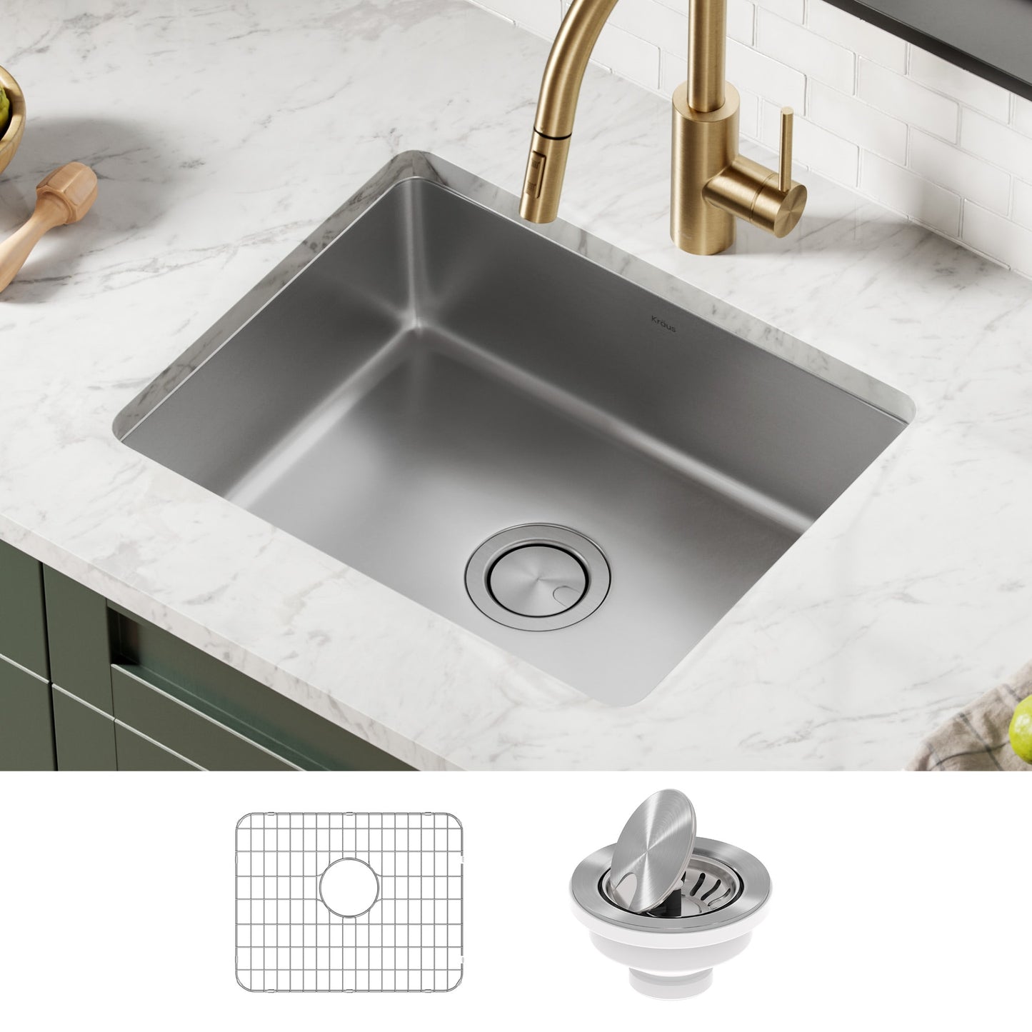 Kraus Dex Undermount 22-in x 17.38-in Stainless steel Single bowl 16 -Gauge Kitchen Sink