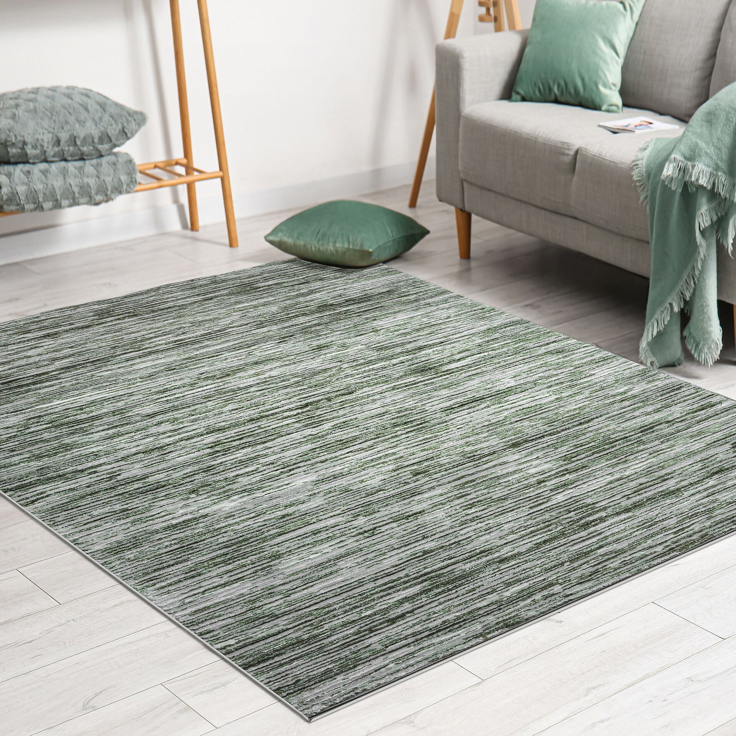 Radici USA Davide 8 x 10 (ft) Loomed Polypropylene Green Rectangular Indoor Stripe Mid-Century Modern Spot Clean Only Area rug