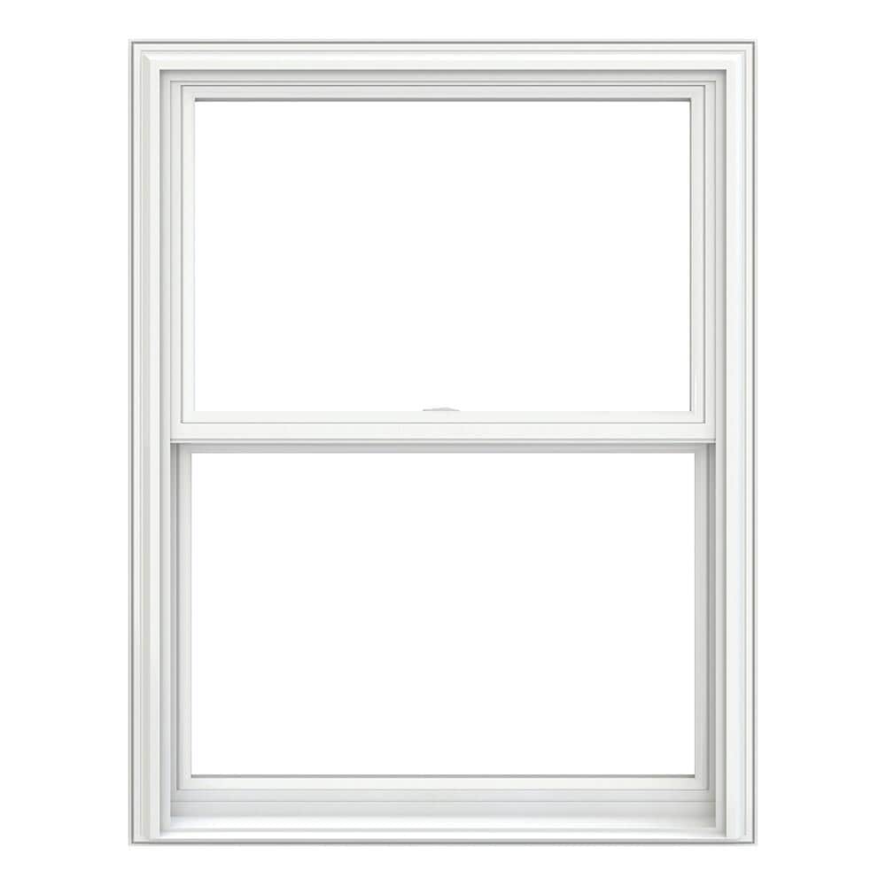 JELD-WEN V-2500 White Exterior White Interior Vinyl Replacement Double Hung Window Low-E argon Double Pane Glass (Full Screen Included)