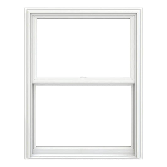 JELD-WEN V-2500 White Exterior White Interior Vinyl Replacement Double Hung Window Low-E argon Double Pane Glass (Full Screen Included)