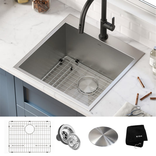 Kraus 22-in x 22-in 1 -Basin Stainless steel Drop-in Laundry sink with Drain