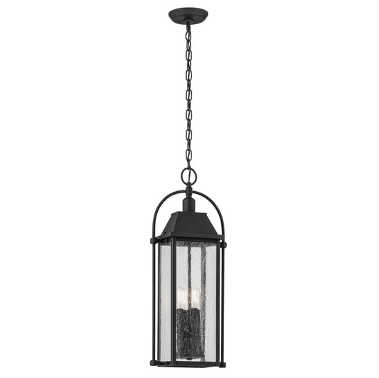 Kichler Harbor Row 4 -Light Textured Black Farmhouse Seeded glass Glass Lantern Medium Outdoor Hanging Pendant Light