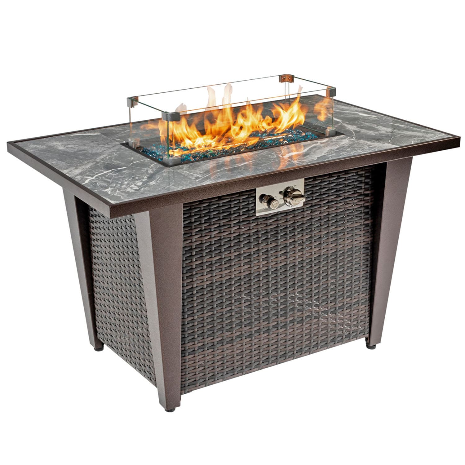 Bybafun 42-in W 50000 Maximum BTUs Wicker Rectangle Liquid propane Fire pit table