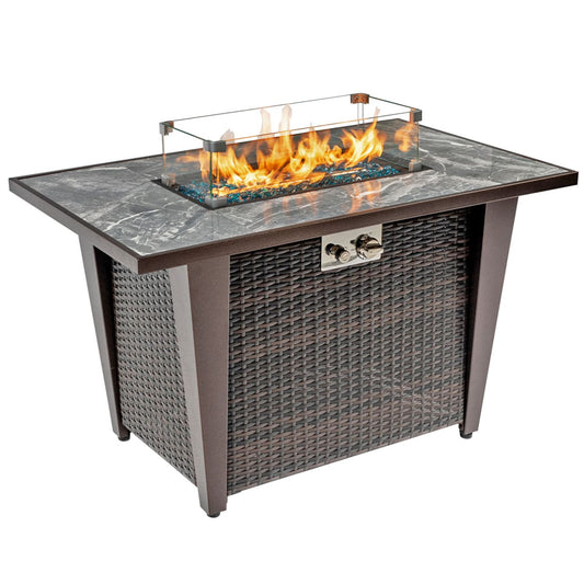 Bybafun 42-in W 50000 Maximum BTUs Wicker Rectangle Liquid propane Fire pit table