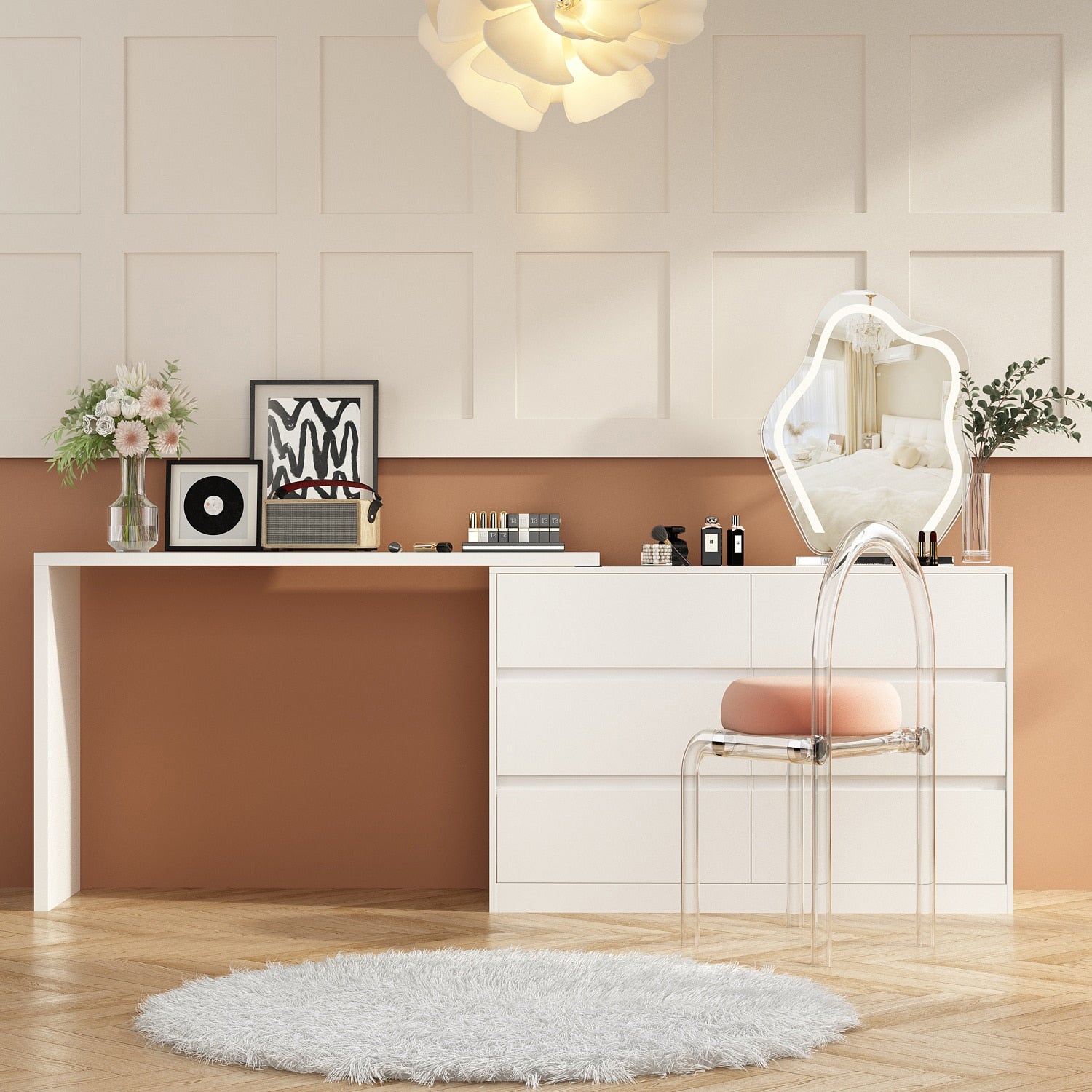 FUFU&GAGA 94.4-in White Makeup Vanity