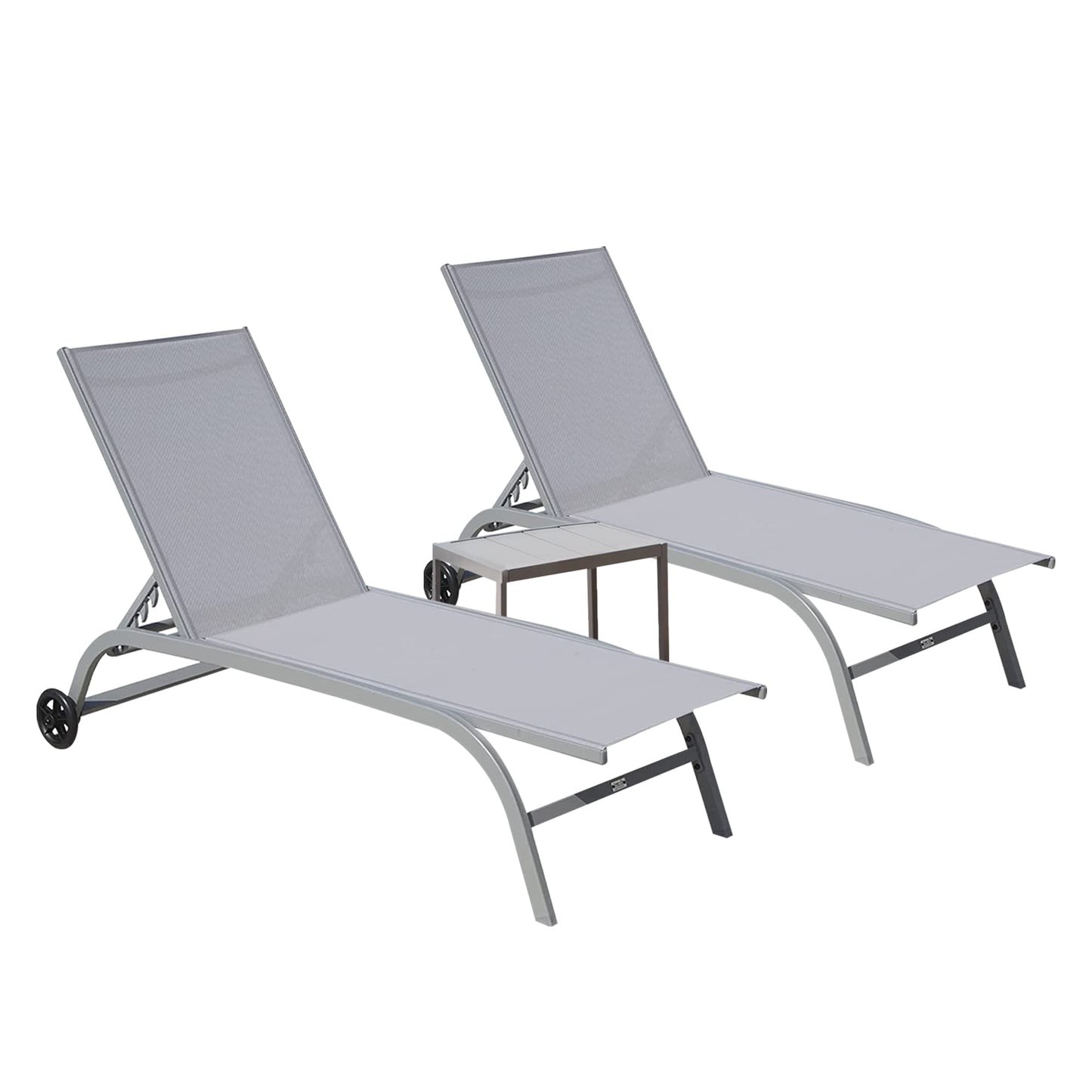 WELLFOR GA Chaise Lounge Set with Table Set of 2 Aluminum Alloy Aluminum Frame Stationary Chaise Lounge Chair with Gray Solid Seat