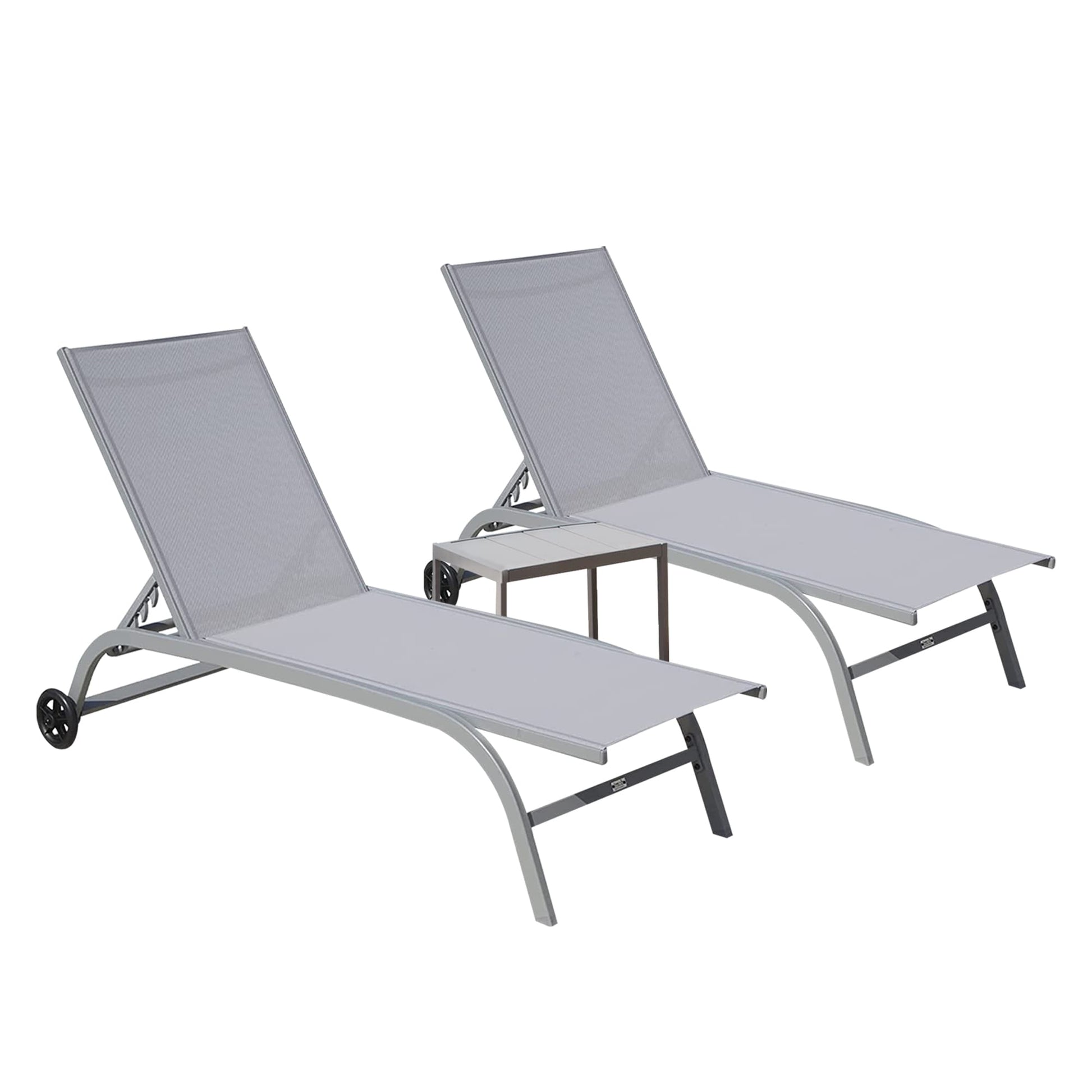 WELLFOR GA Chaise Lounge Set with Table Set of 2 Aluminum Alloy Aluminum Frame Stationary Chaise Lounge Chair with Gray Solid Seat
