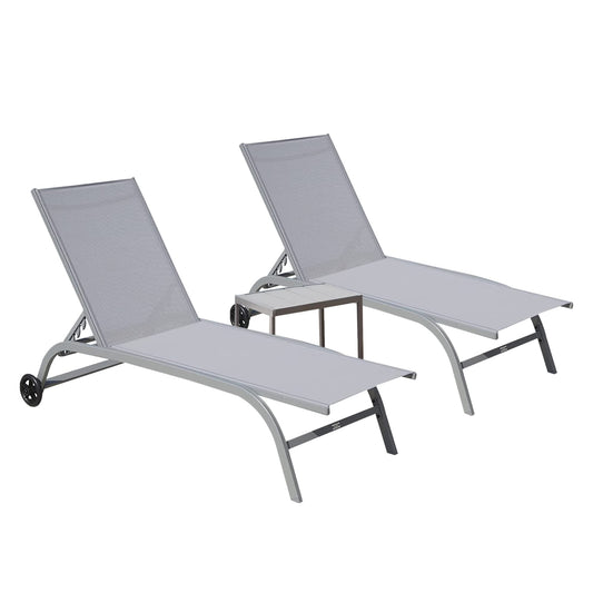 WELLFOR GA Chaise Lounge Set with Table Set of 2 Aluminum Alloy Aluminum Frame Stationary Chaise Lounge Chair with Gray Solid Seat