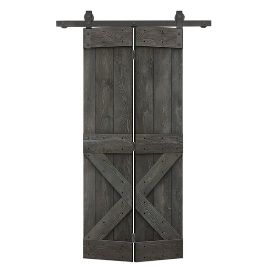 CALHOME 20-in x 84-in Carbon Gray X-frame Pine Wood Solid core Single bifold Barn Door (Hardware Included)