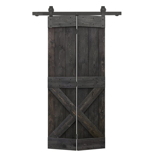CALHOME 30-in x 84-in Charcoal Black X-frame Pine Wood Solid core Single bifold Barn Door (Hardware Included)