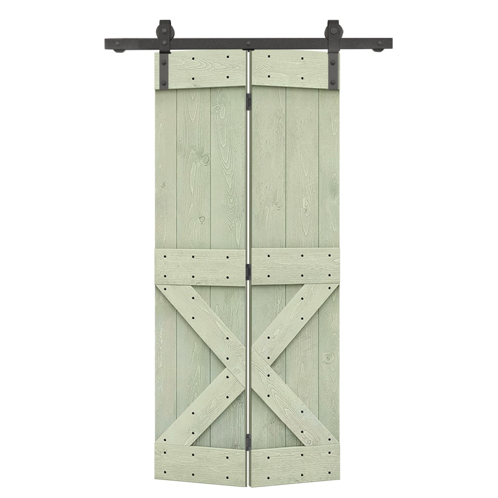 CALHOME 36-in x 84-in Sage Green X-frame Pine Wood Solid core Single bifold Barn Door (Hardware Included)