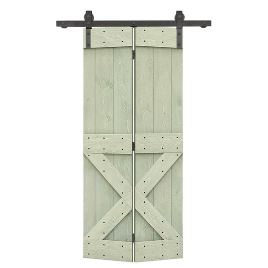 CALHOME 36-in x 84-in Sage Green X-frame Pine Wood Solid core Single bifold Barn Door (Hardware Included)