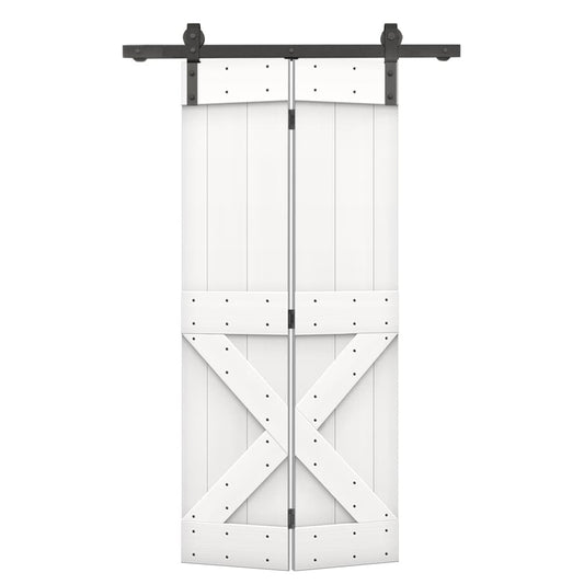 CALHOME 32-in x 84-in Pure White X-frame Pine Wood Solid core Single bifold Barn Door (Hardware Included)