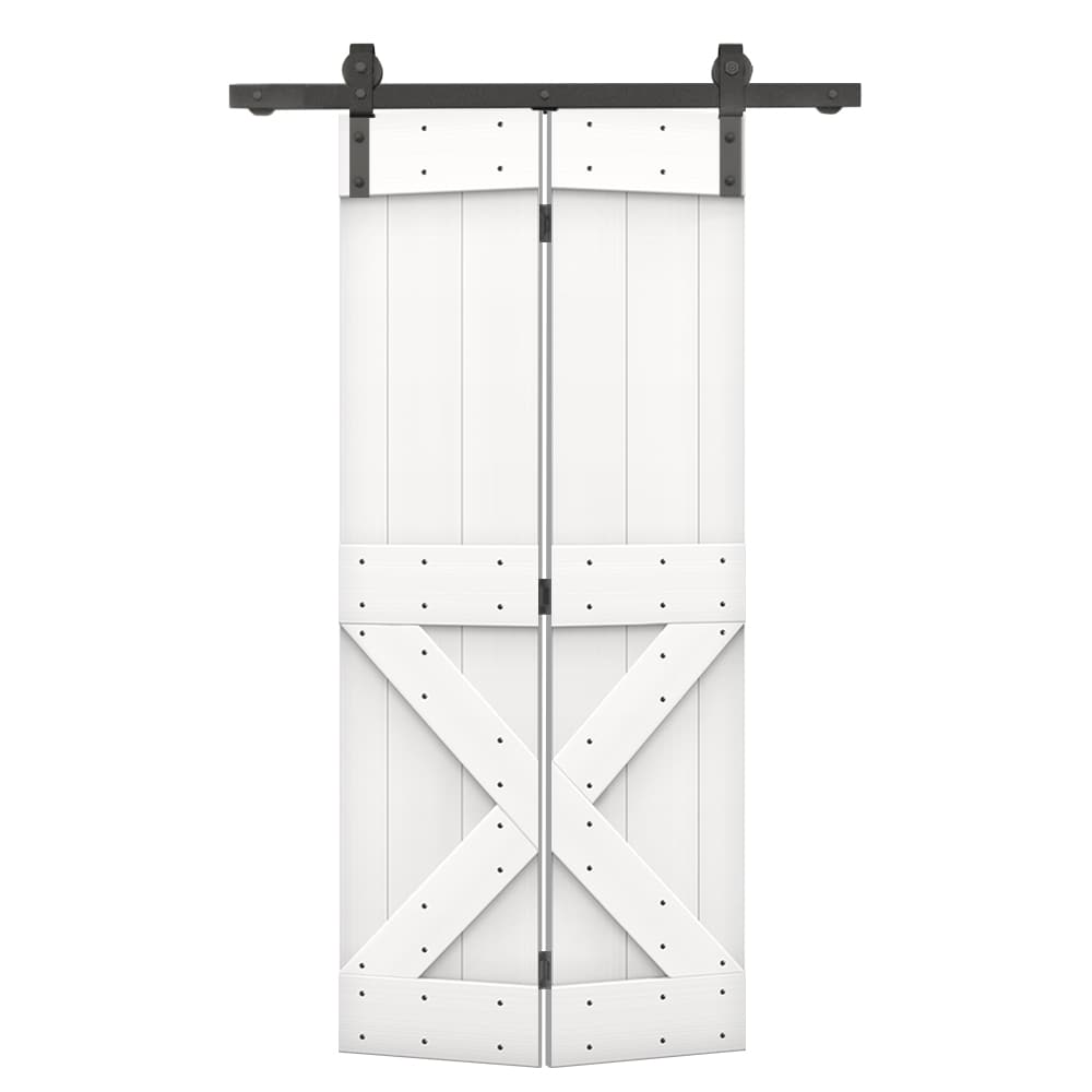 CALHOME 26-in x 84-in Pure White Stained X-frame Pine Wood Solid core Single bifold Barn Door (Hardware Included)