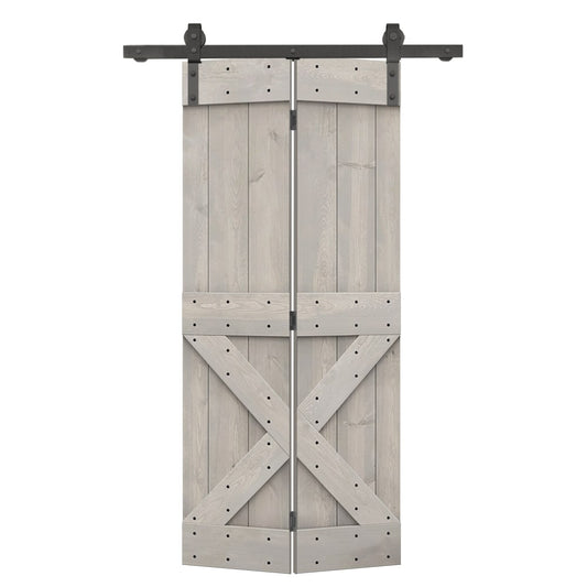 CALHOME 28-in x 84-in Silver Gray X-frame Pine Wood Solid core Single bifold Barn Door (Hardware Included)