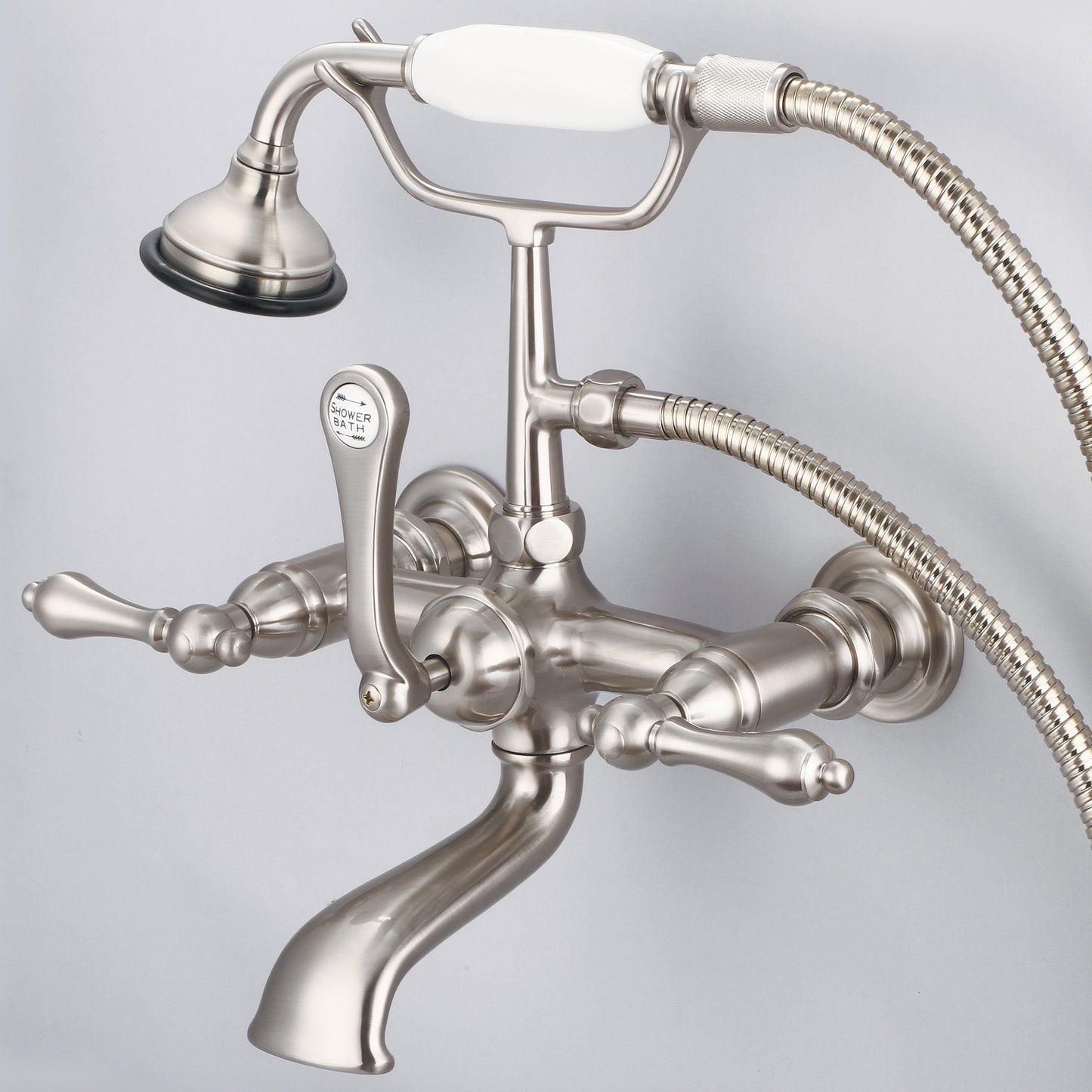 Water Creation F6 Brushed Nickel 3-handle Wall-mount High-arc Bathtub Faucet with Hand Shower