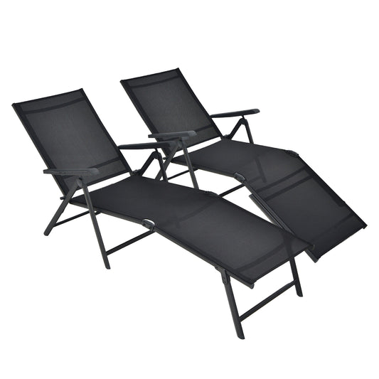 WELLFOR Set of 2 Black Steel Frame Stationary Chaise Lounge Chair with Black Solid Seat