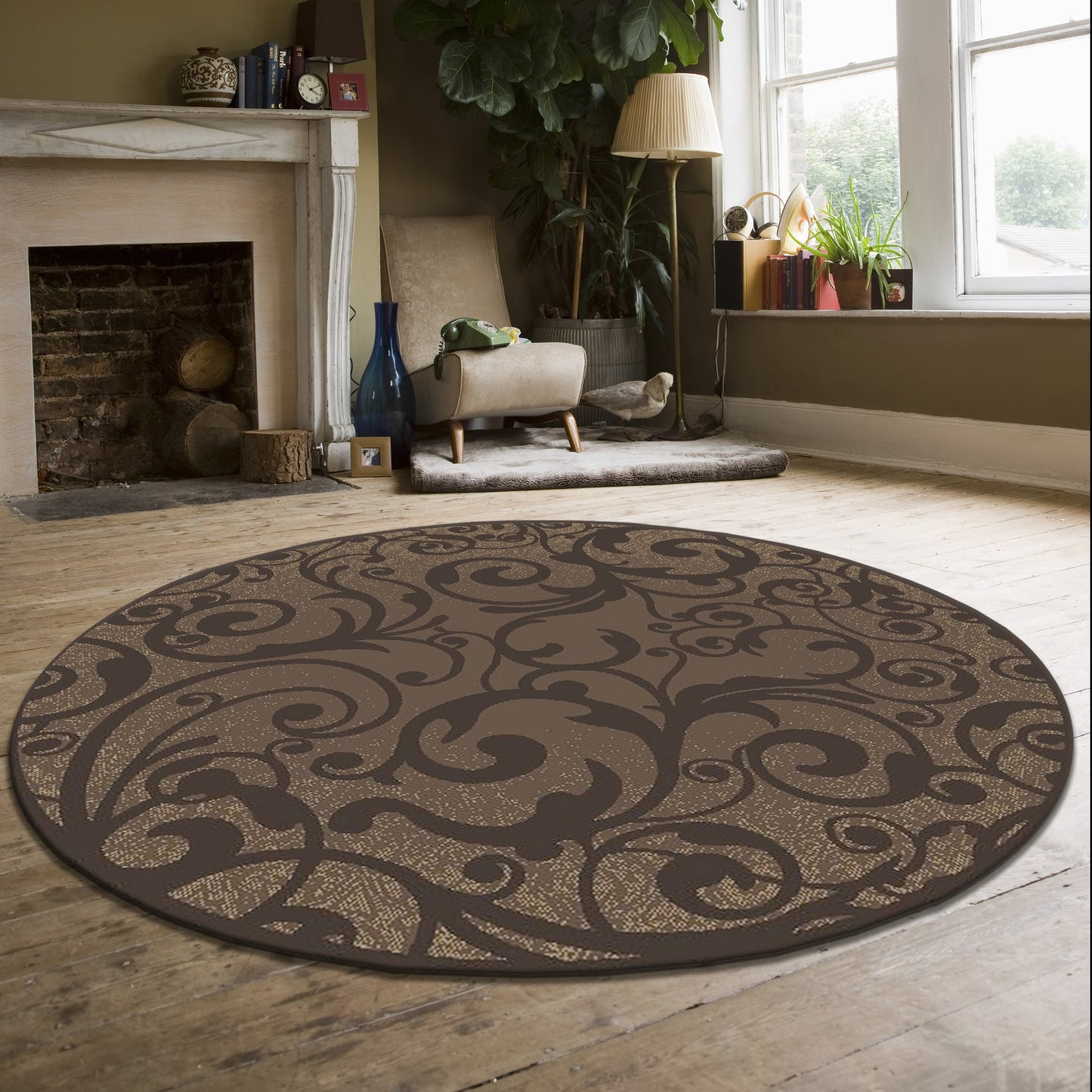 Radici USA Pisa 8 x 8 (ft) Polypropylene Brown Round Indoor Abstract Mid-Century Modern Spot Clean Only Area rug