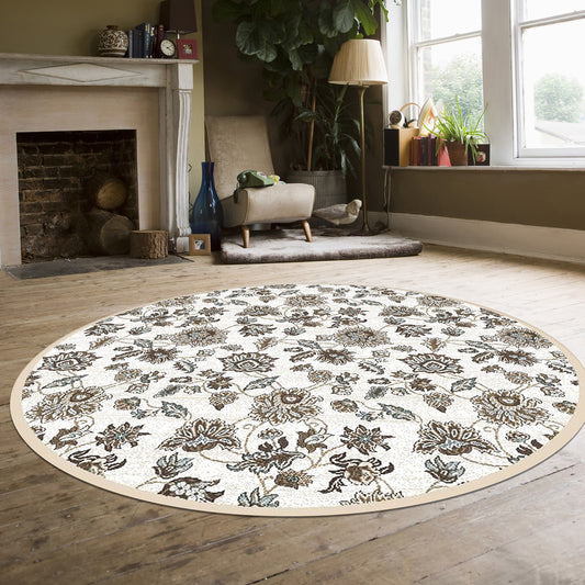 Radici USA Pisa 8 x 8 (ft) Polypropylene Bone Round Indoor Floral/Botanical Oriental Spot Clean Only Area rug