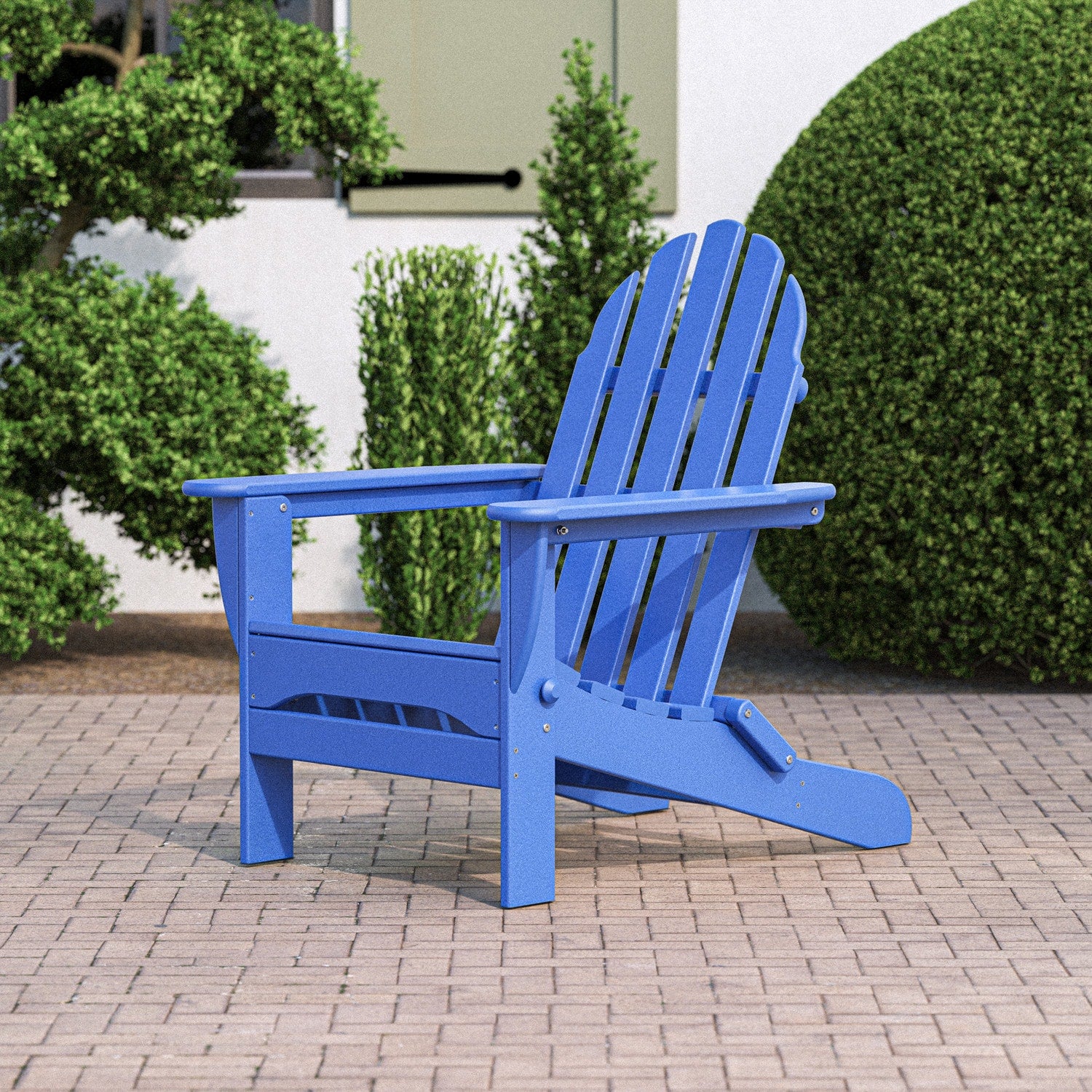 POLYWOOD Classic Adirondack Pacific Blue HDPE Frame Stationary Adirondack Chair with Slat Seat