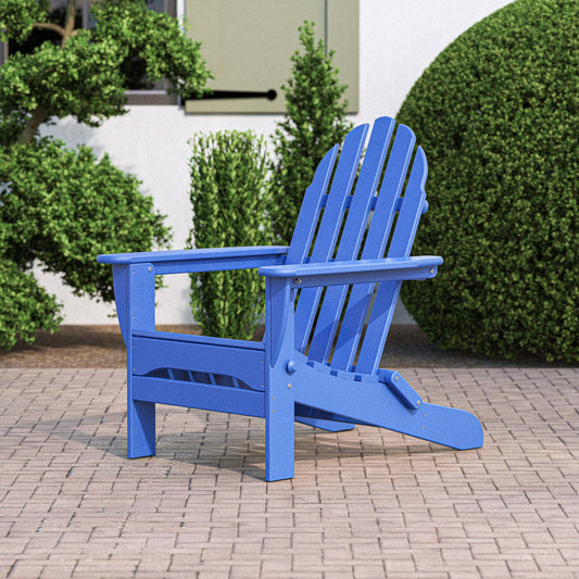 POLYWOOD Classic Adirondack Pacific Blue HDPE Frame Stationary Adirondack Chair with Slat Seat