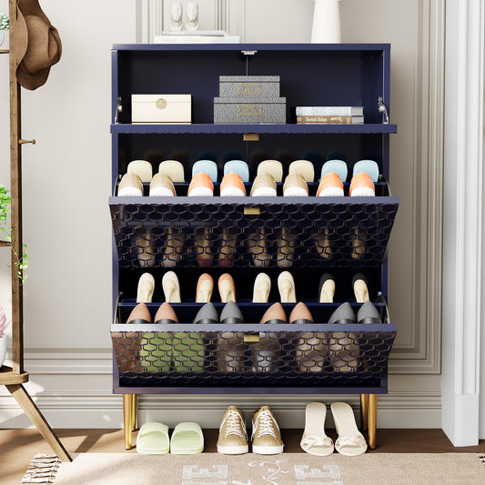 Clihome 46.46-in H 3 Tier 24 pair Navy MDF Shoe cabinet