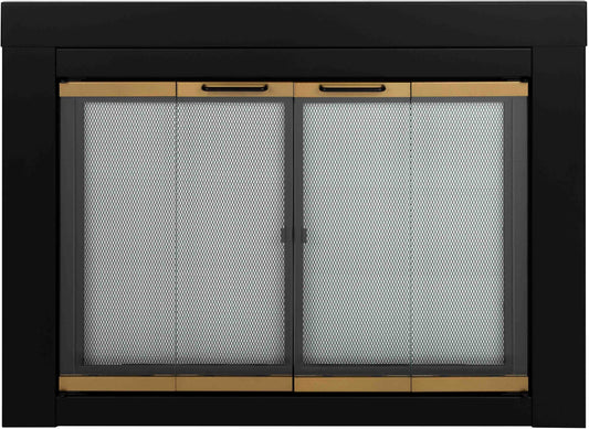 Pleasant Hearth Arrington Black with Moonlight Gold trim 30-in to 37-in W x 22-1/2-in to 29-1/2-in H (Small) Bifold Fireplace Doors with Tempered Clear Glass
