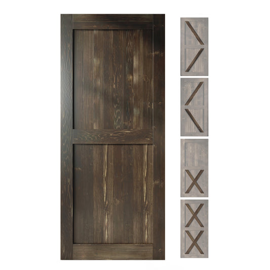 HOMACER 42-in x 80-in Ebony Pine Wood Solid core Single Barn Door (Hardware Not Included)