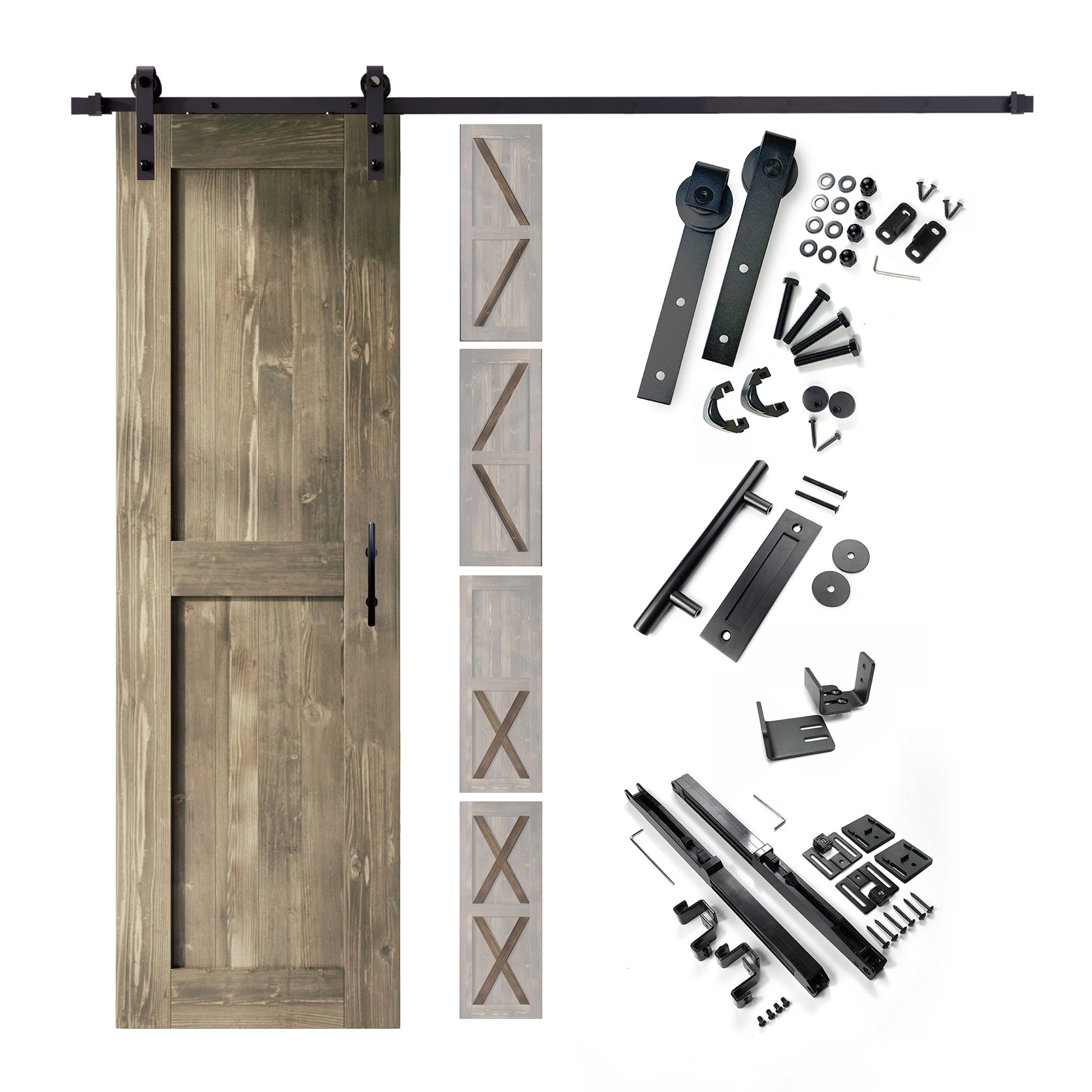 HOMACER 28-in x 80-in Classic Gray Pine Wood Solid core Single Barn Door (Hardware Included)