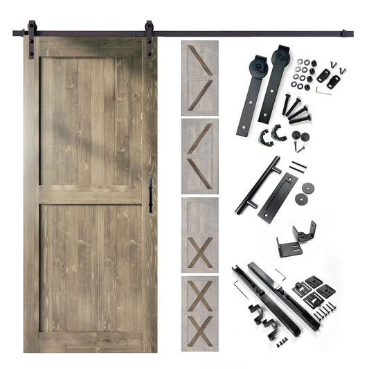HOMACER 46-in x 80-in Classic Gray Pine Wood Solid core Single Barn Door (Hardware Included)