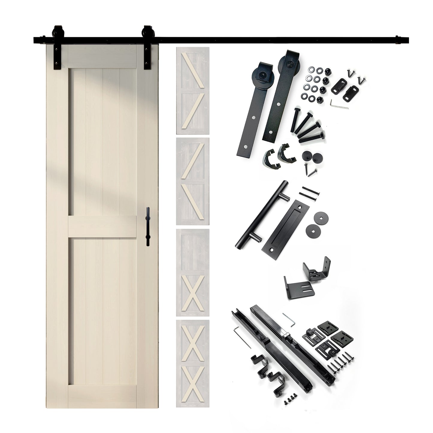 HOMACER 20-in x 80-in Tinsmith Gray Pine Wood Solid core Single Barn Door (Hardware Included)