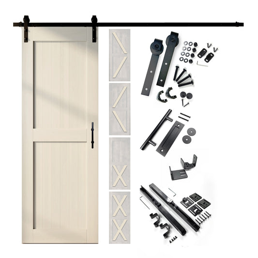 HOMACER 40-in x 80-in Tinsmith Gray Pine Wood Solid core Single Barn Door (Hardware Included)