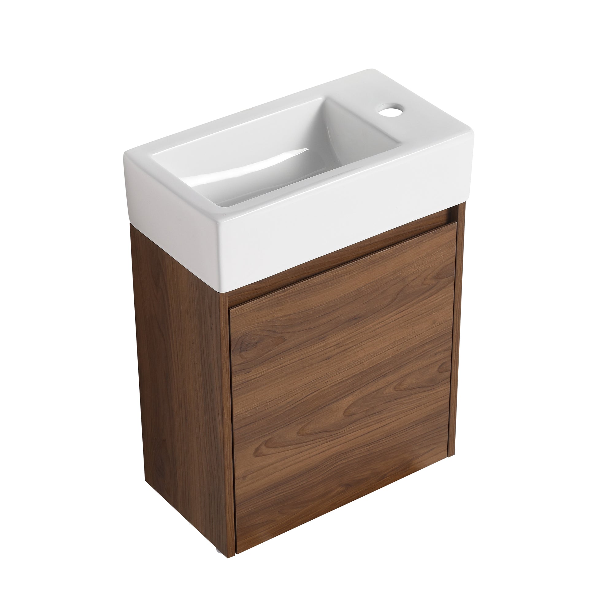 WELLFOR 18-in Brown Ebony Single Sink Floating Bathroom Vanity with White Ceramic Top