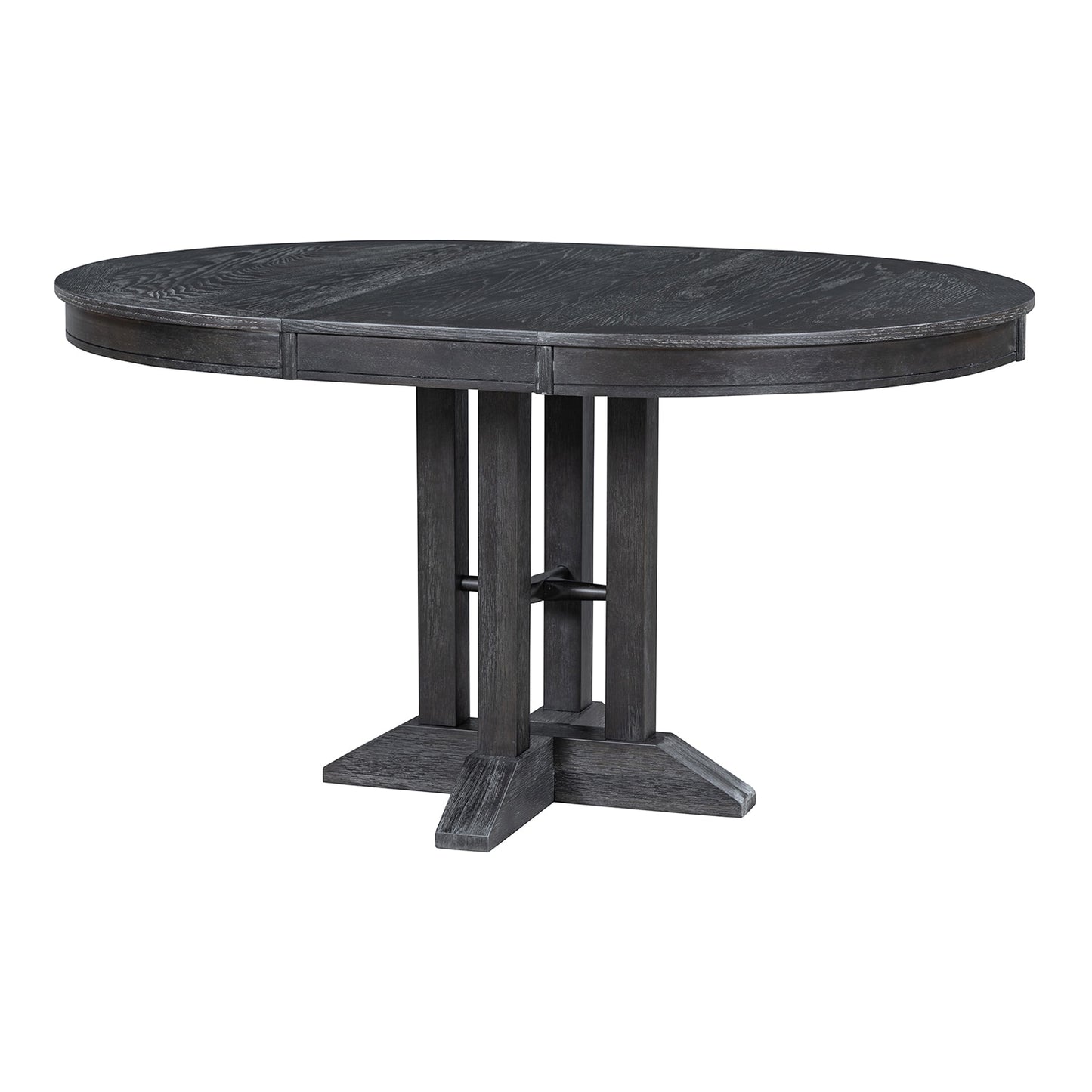 SINOFURN Black Round Casual Extending Self-storing leaf MDF Dining Table, with Finished Finish and Wood Pedestal Base 58-in L x 30-in H