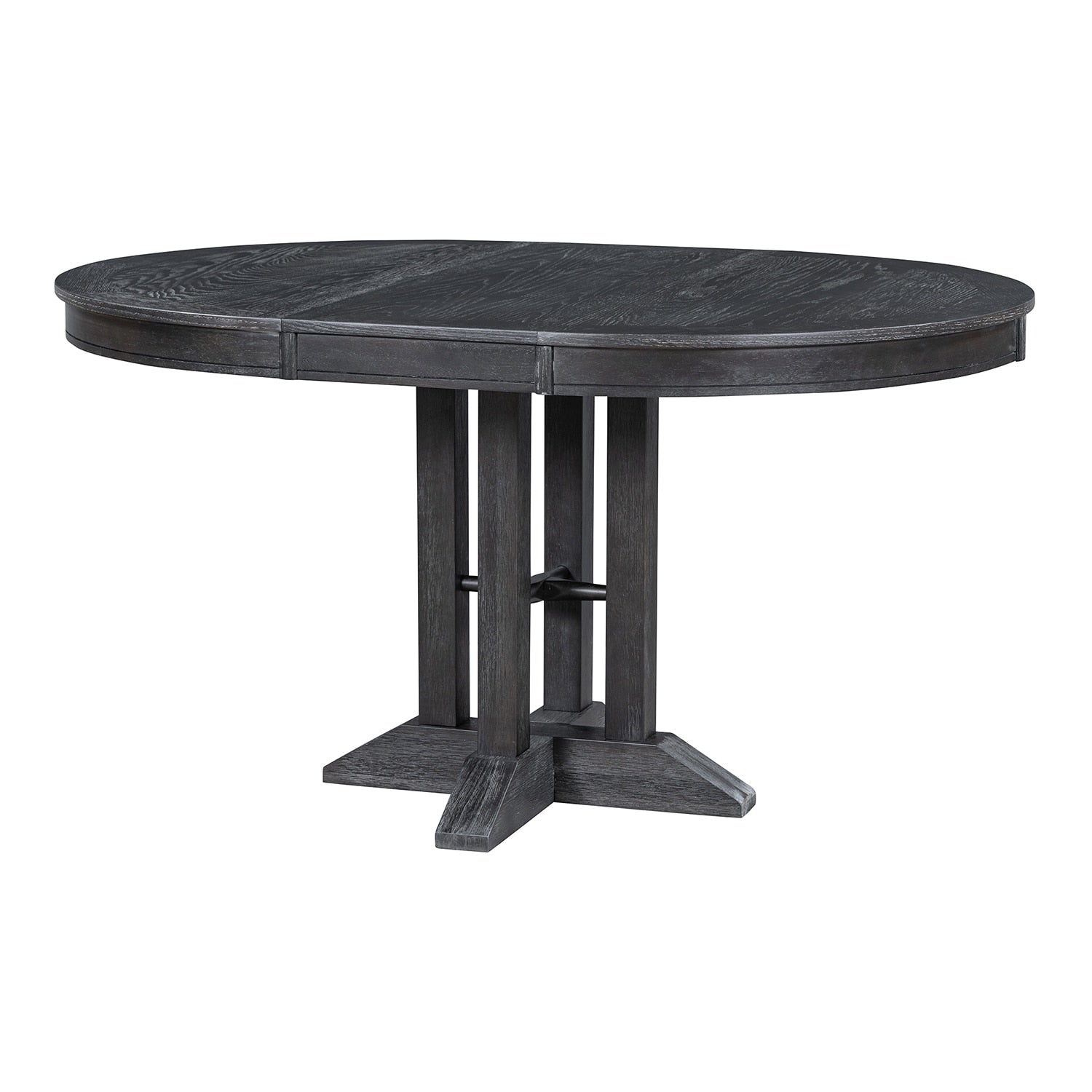 SINOFURN Black Round Casual Extending Self-storing leaf MDF Dining Table, with Finished Finish and Wood Pedestal Base 58-in L x 30-in H