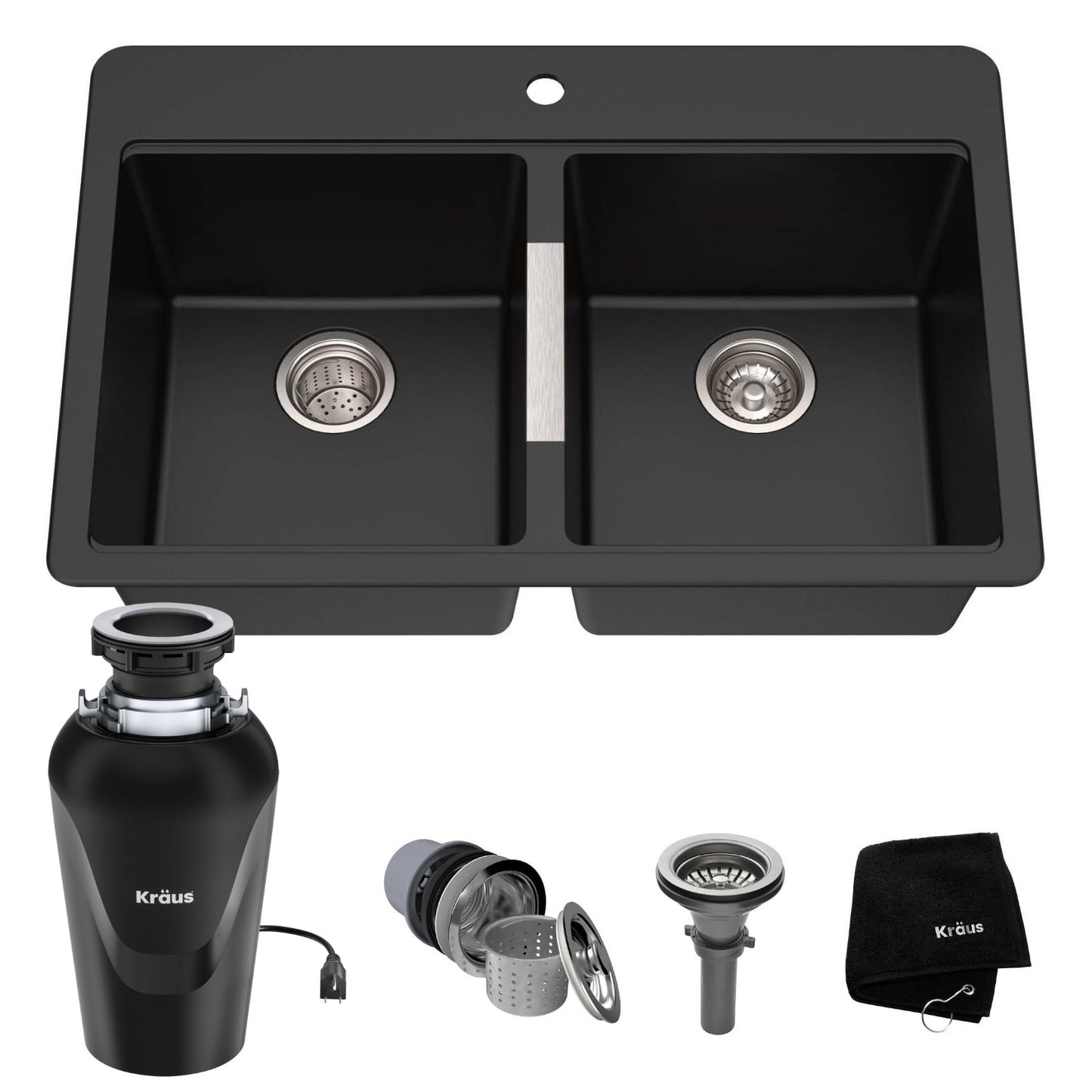 Kraus Quarza Drop-in or undermount 33-in x 22-in Granite Double equal bowl Kitchen Sink