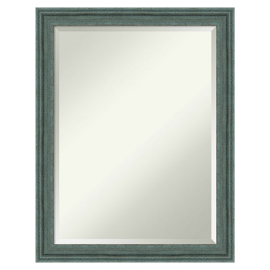 Amanti Art Upcycled Teal Grey Frame 21.5-Inches W x 27.5-Inches H Rectangle Upcycled Teal Grey Framed Vanity Mirror