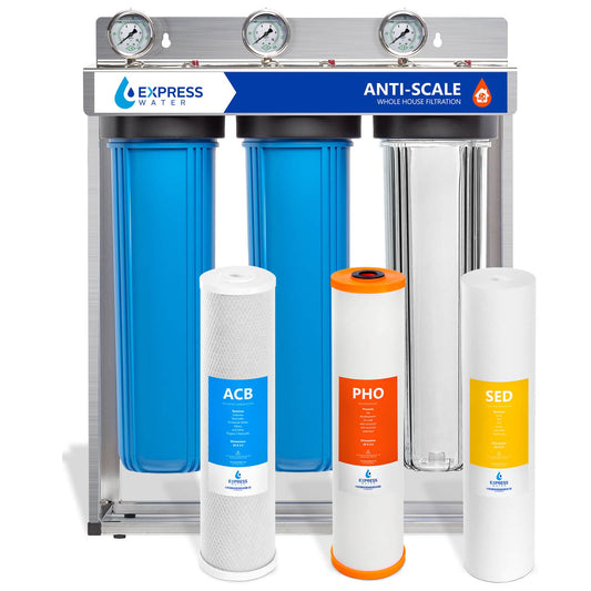 Express Water Carbon, Anti-Scale, and Sediment Whole House Water Filtration System Triple-Stage 15-GPM 5 Micron