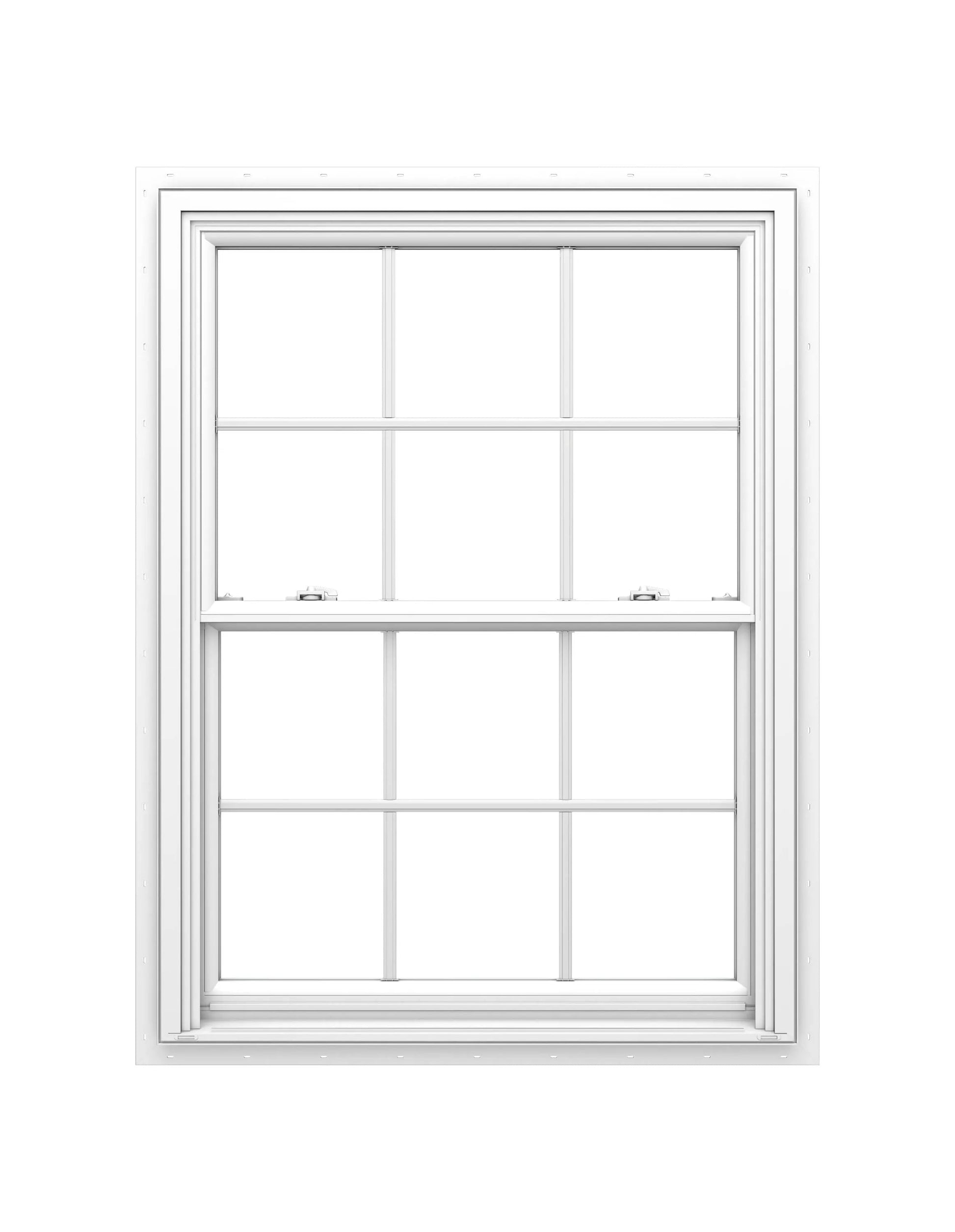 Pella 150 Series 31-1/2-in x 53-1/2-in White Exterior White Interior Vinyl New construction Double Hung Window Low-E argon Double Pane Glass with Grids (Full Screen Included)