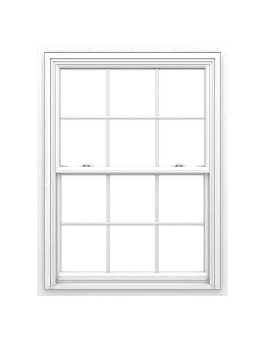 Pella 150 Series 31-1/2-in x 53-1/2-in White Exterior White Interior Vinyl New construction Double Hung Window Low-E argon Double Pane Glass with Grids (Full Screen Included)
