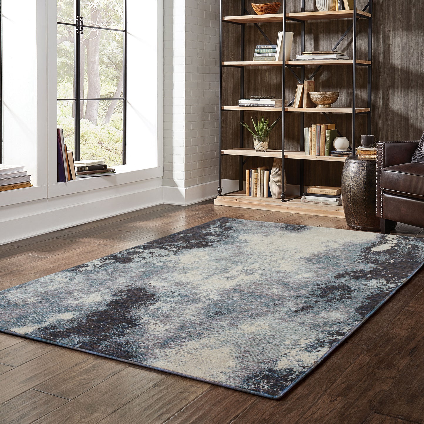 Archer Lane Roberts 6 x 9 (ft) Loomed Nylon Navy Rectangular Indoor Abstract Bohemian/Eclectic Spot Clean Only Pet Friendly Area rug