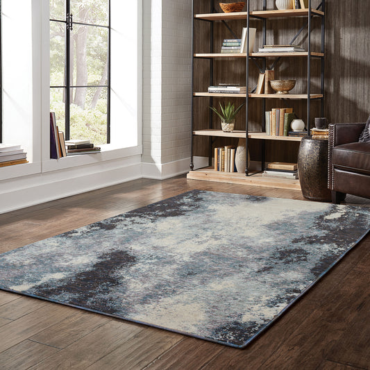 Archer Lane Roberts 6 x 9 (ft) Loomed Nylon Navy Rectangular Indoor Abstract Bohemian/Eclectic Spot Clean Only Pet Friendly Area rug